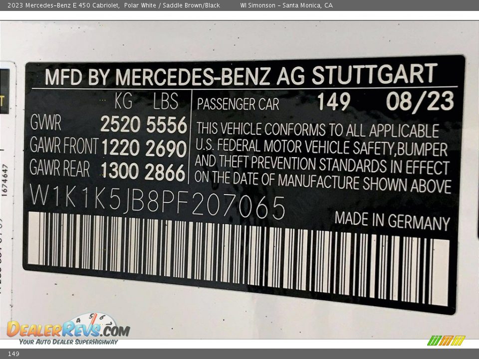 Mercedes-Benz Color Code 149 Polar White