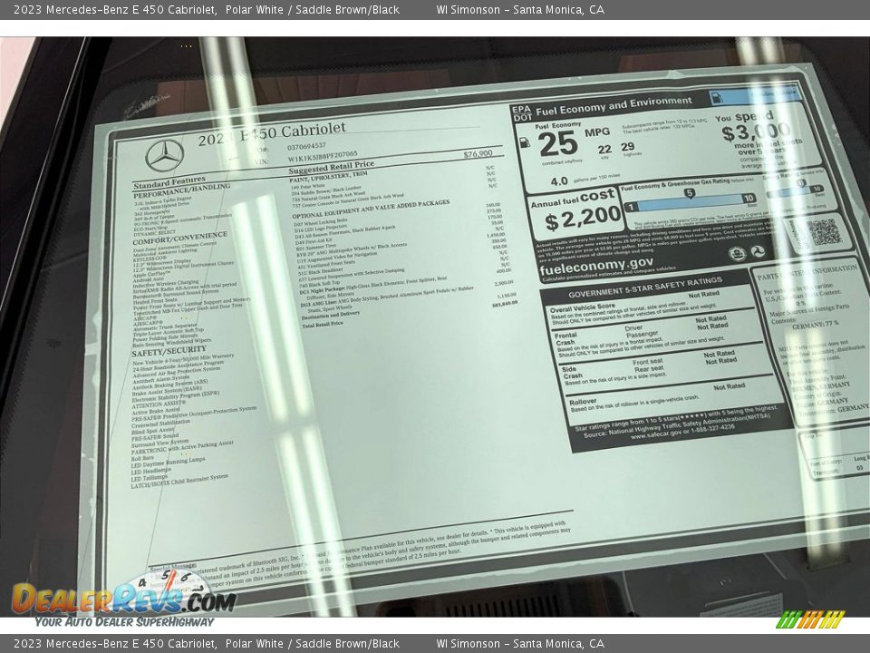 2023 Mercedes-Benz E 450 Cabriolet Window Sticker Photo #13
