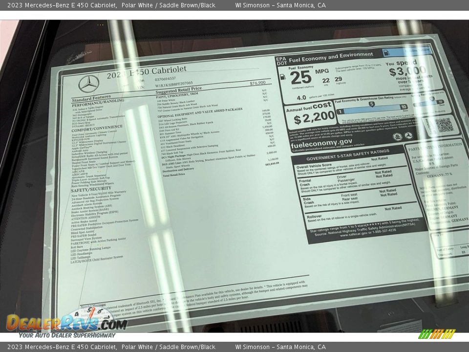 2023 Mercedes-Benz E 450 Cabriolet Window Sticker Photo #13