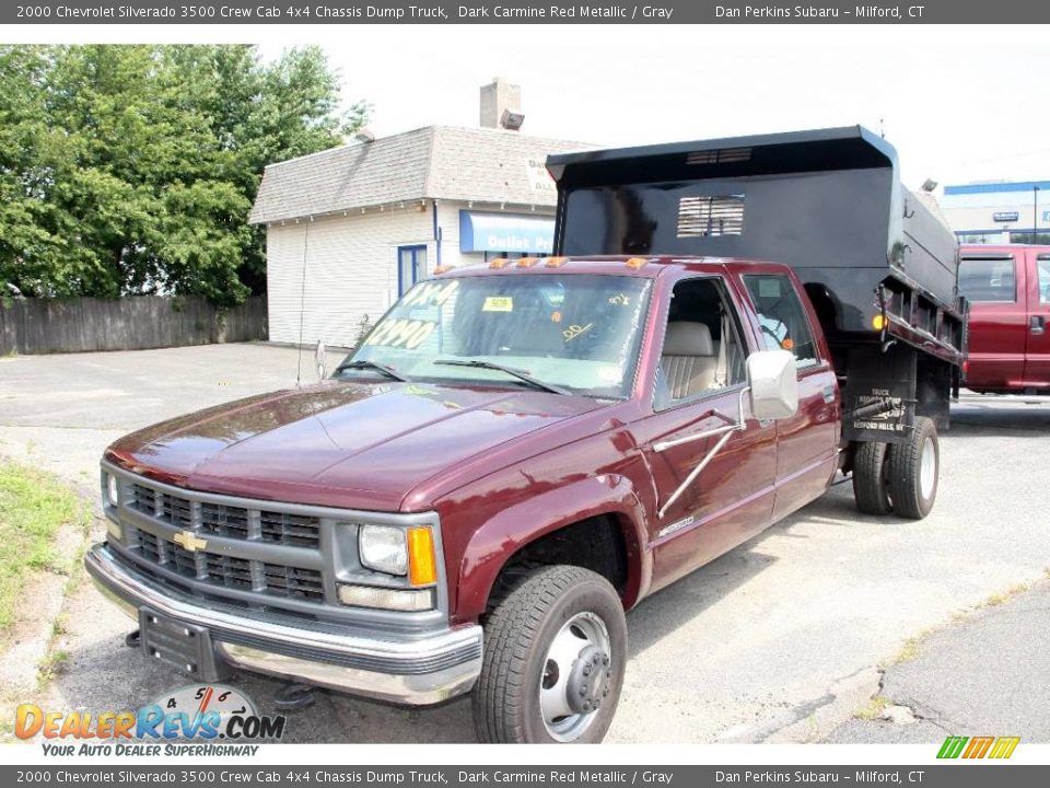 2000 Chevrolet Silverado 3500 Crew Cab 4x4 Chassis Dump Truck Dark Carmine Red Metallic / Gray Photo #1