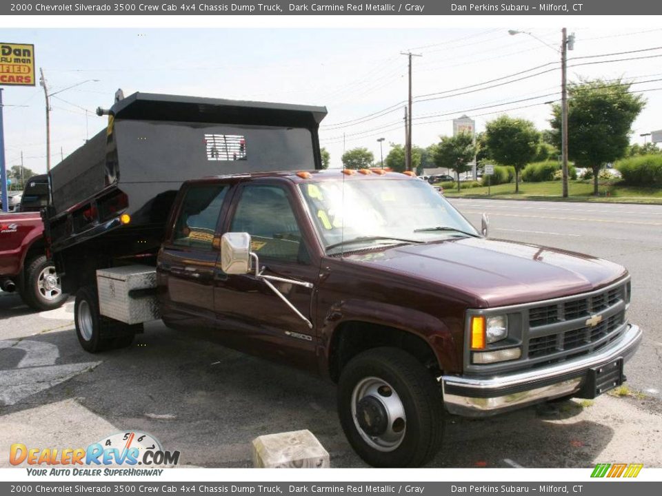 2000 Chevrolet Silverado 3500 Crew Cab 4x4 Chassis Dump Truck Dark Carmine Red Metallic / Gray Photo #3