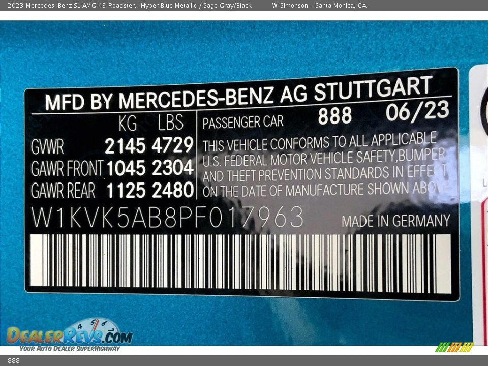 Mercedes-Benz Color Code 888 Hyper Blue Metallic