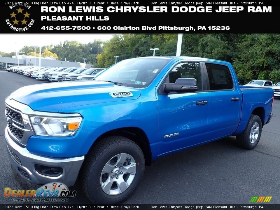 2024 Ram 1500 Big Horn Crew Cab 4x4 Hydro Blue Pearl / Diesel Gray/Black Photo #1