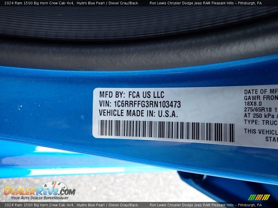 2024 Ram 1500 Big Horn Crew Cab 4x4 Hydro Blue Pearl / Diesel Gray/Black Photo #15