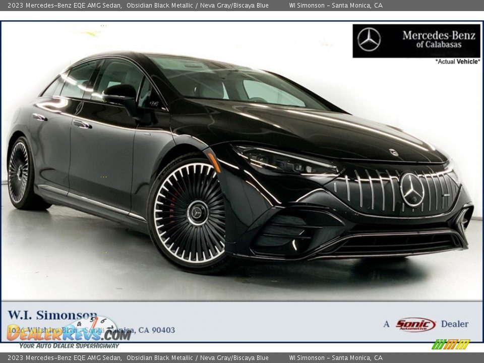 2023 Mercedes-Benz EQE AMG Sedan Obsidian Black Metallic / Neva Gray/Biscaya Blue Photo #1