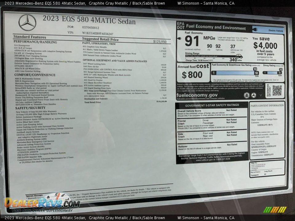 2023 Mercedes-Benz EQS 580 4Matic Sedan Window Sticker Photo #18