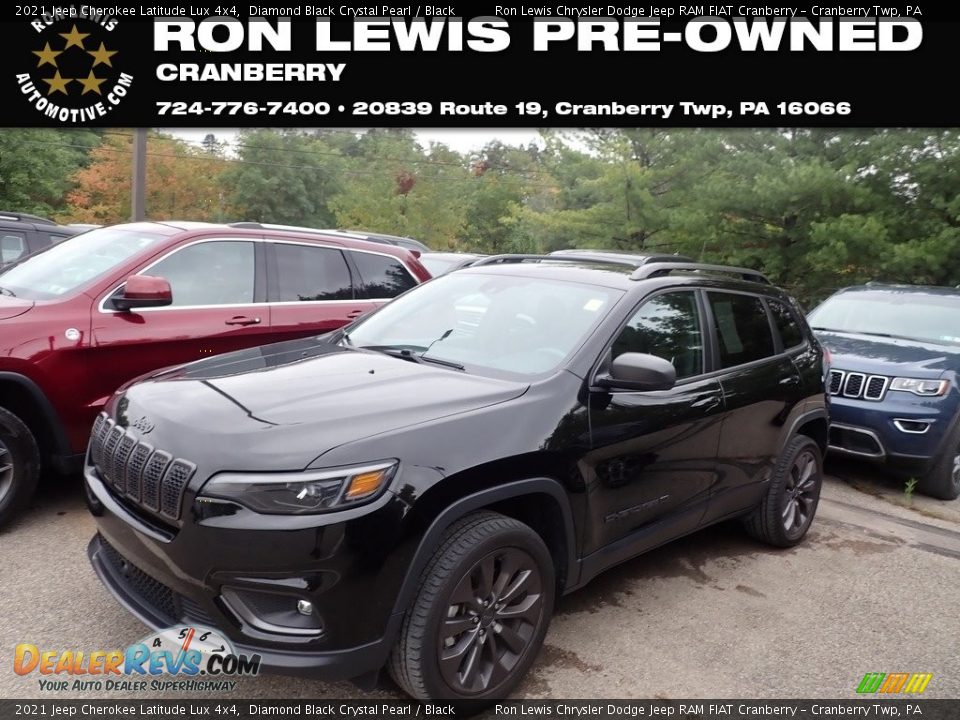 2021 Jeep Cherokee Latitude Lux 4x4 Diamond Black Crystal Pearl / Black Photo #1