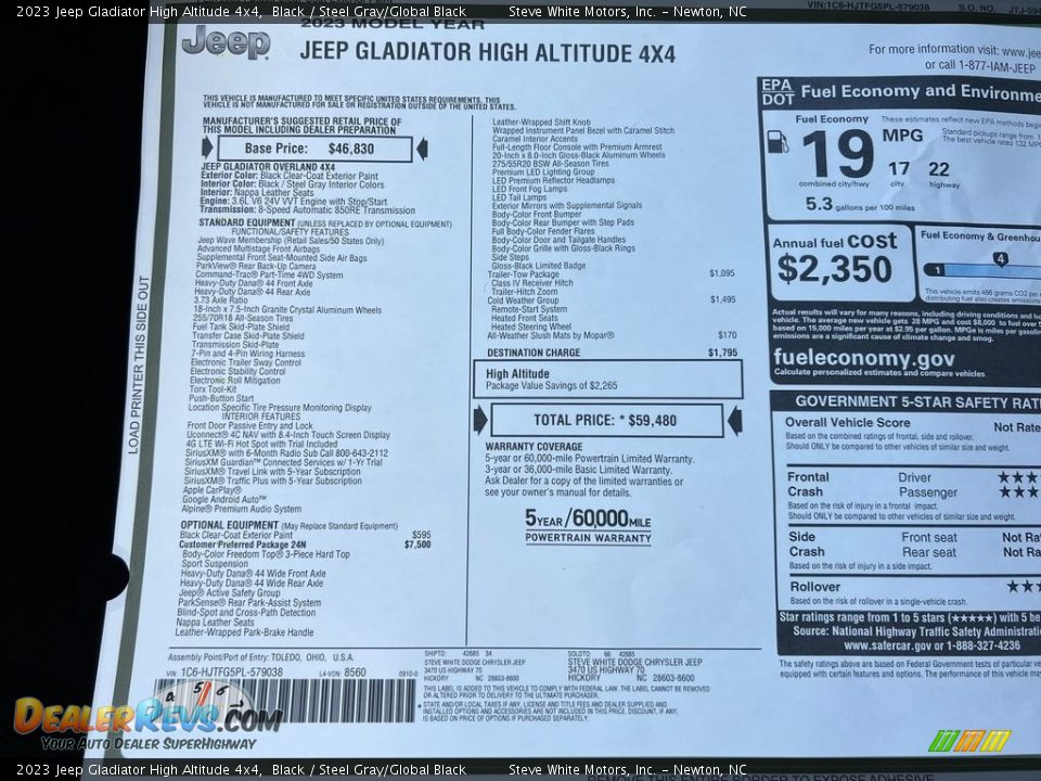 2023 Jeep Gladiator High Altitude 4x4 Black / Steel Gray/Global Black Photo #29