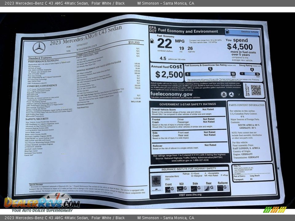 2023 Mercedes-Benz C 43 AMG 4Matic Sedan Window Sticker Photo #12