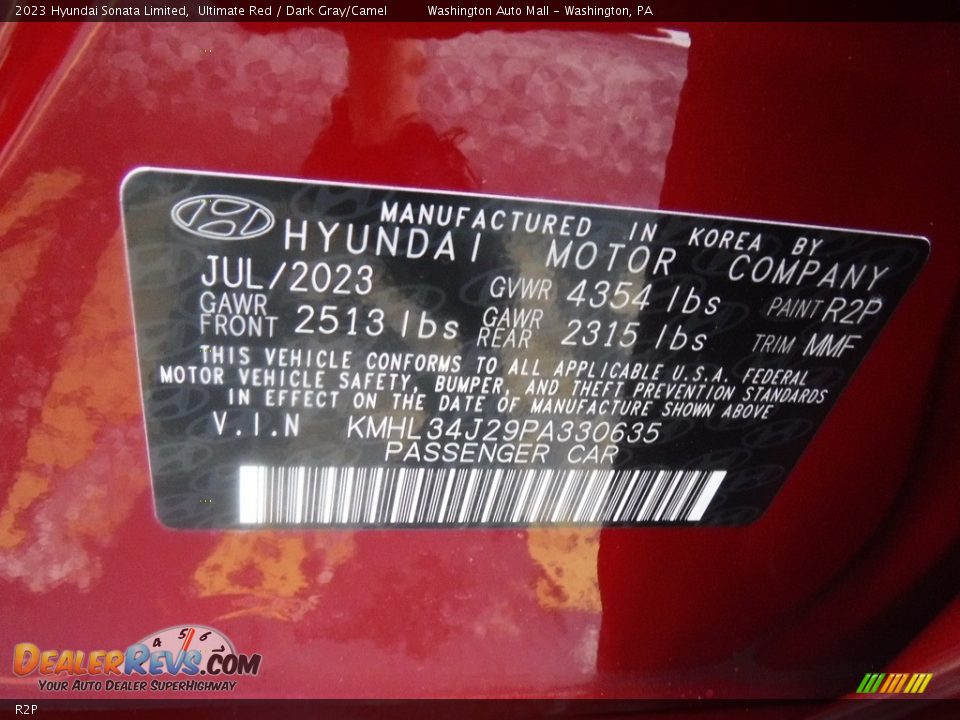 Hyundai Color Code R2P Ultimate Red