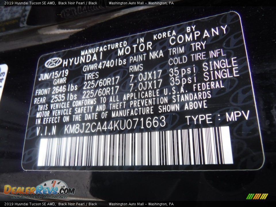 2019 Hyundai Tucson SE AWD Black Noir Pearl / Black Photo #29