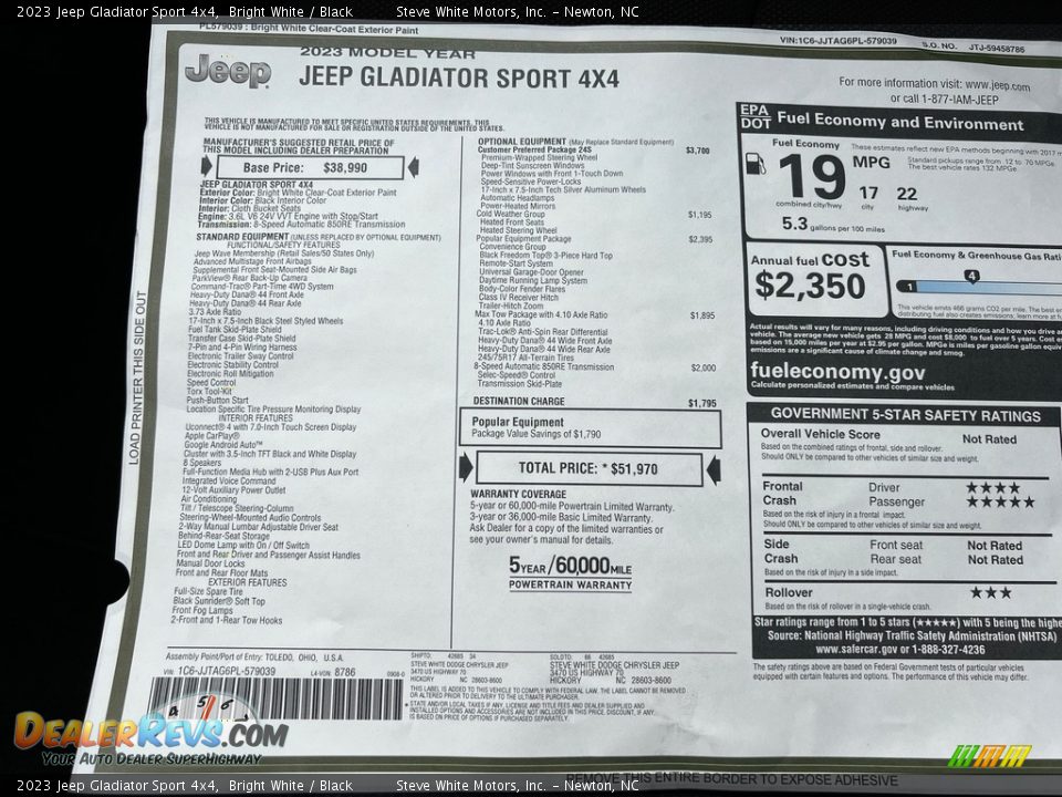 2023 Jeep Gladiator Sport 4x4 Window Sticker Photo #27