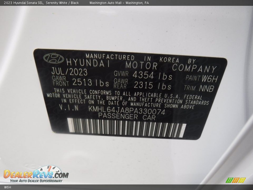 Hyundai Color Code W6H Serenity White