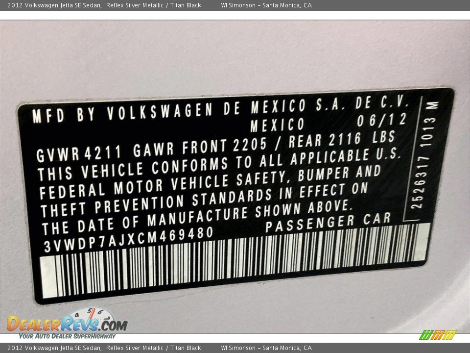 2012 Volkswagen Jetta SE Sedan Reflex Silver Metallic / Titan Black Photo #33