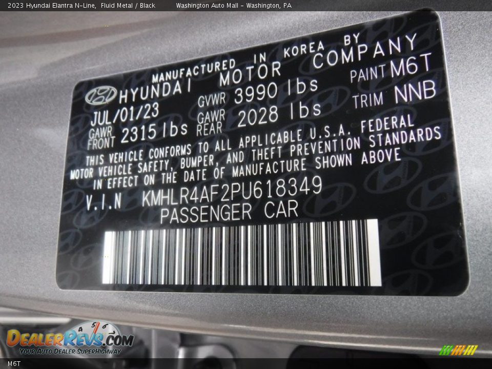 Hyundai Color Code M6T Fluid Metal