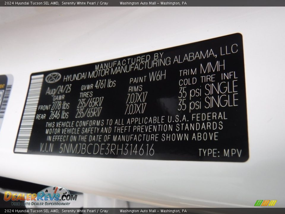 2024 Hyundai Tucson SEL AWD Serenity White Pearl / Gray Photo #33