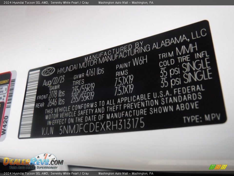2024 Hyundai Tucson SEL AWD Serenity White Pearl / Gray Photo #33