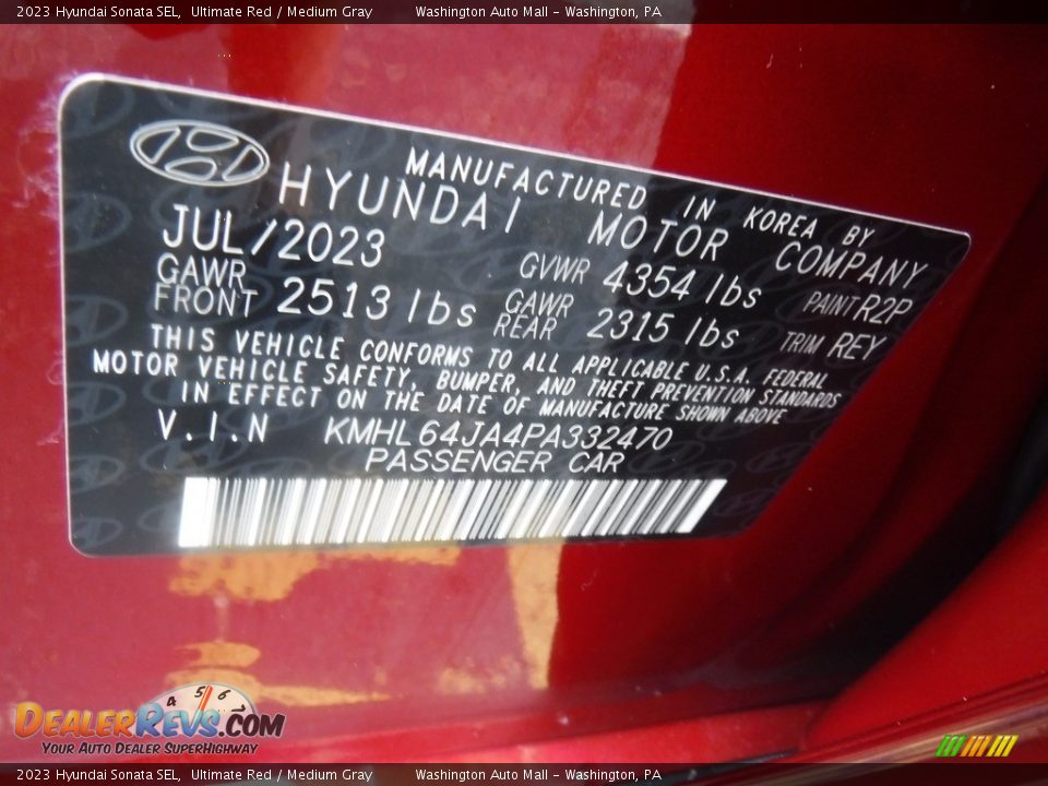2023 Hyundai Sonata SEL Ultimate Red / Medium Gray Photo #29