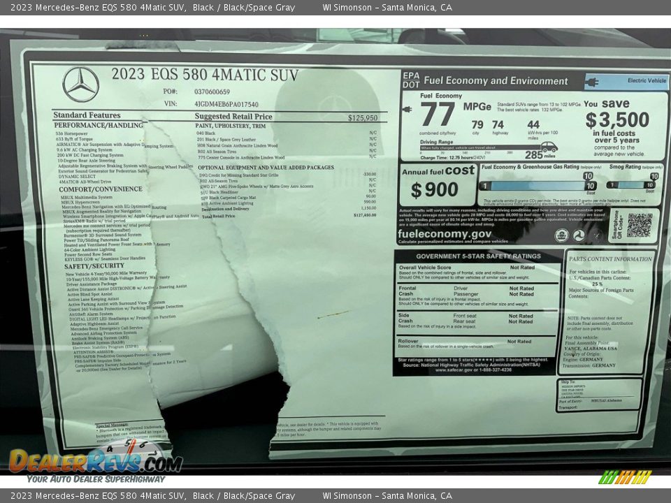2023 Mercedes-Benz EQS 580 4Matic SUV Window Sticker Photo #12