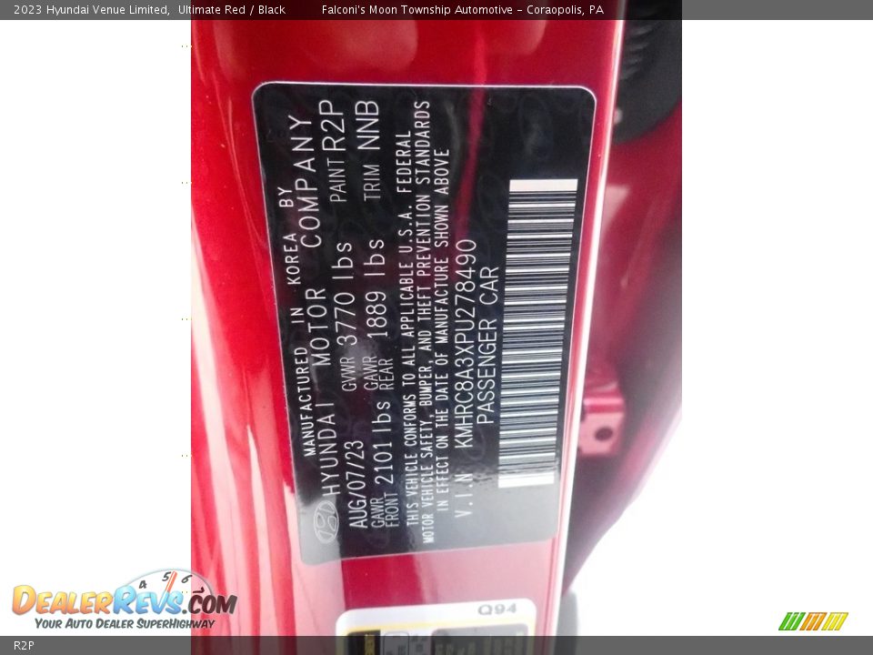 Hyundai Color Code R2P Ultimate Red