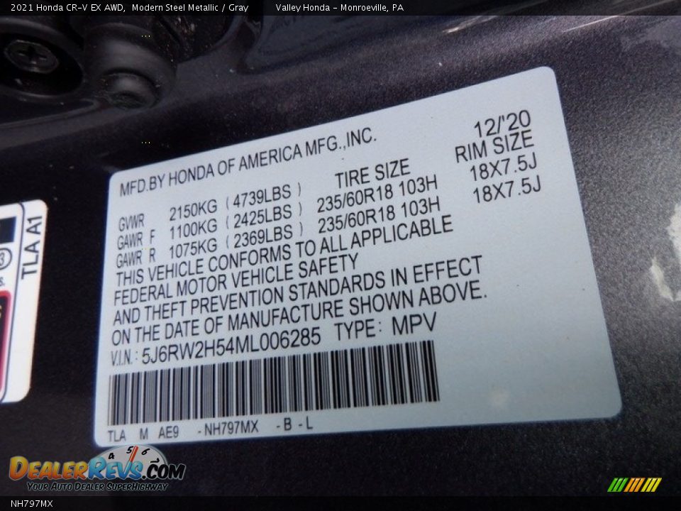 Honda Color Code NH797MX Modern Steel Metallic