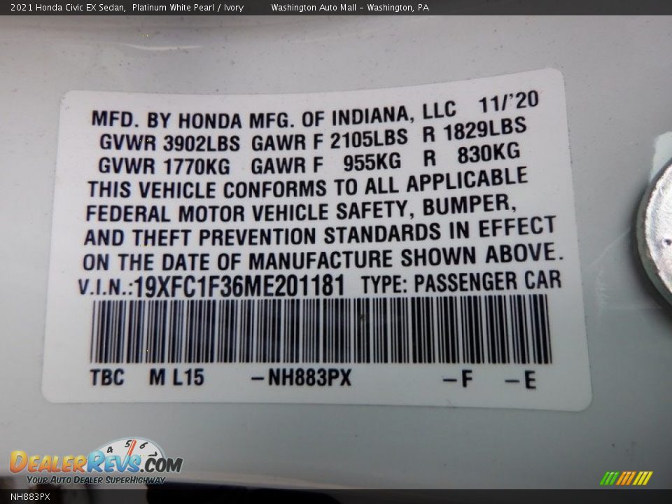Honda Color Code NH883PX Platinum White Pearl
