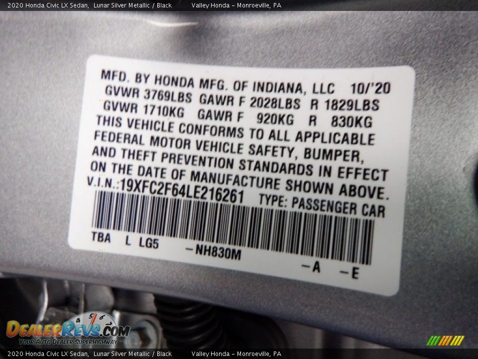 2020 Honda Civic LX Sedan Lunar Silver Metallic / Black Photo #26