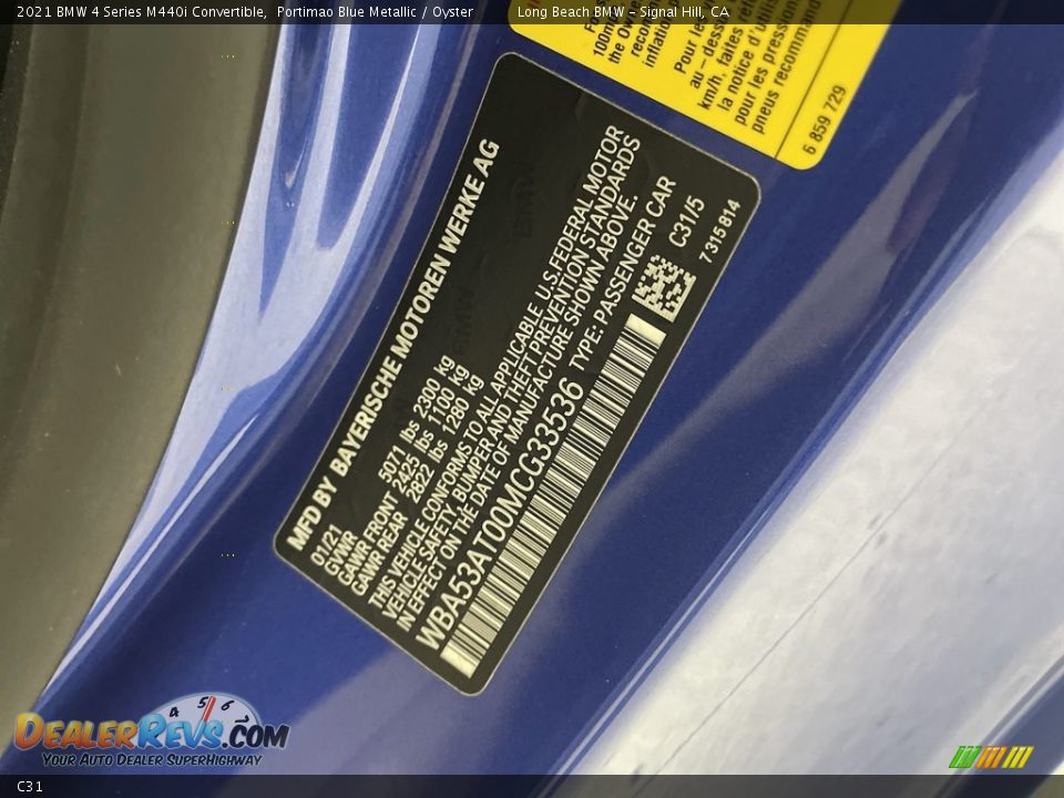 BMW Color Code C31 Portimao Blue Metallic