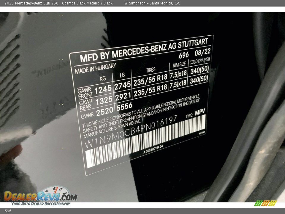 Mercedes-Benz Color Code 696 Cosmos Black Metallic