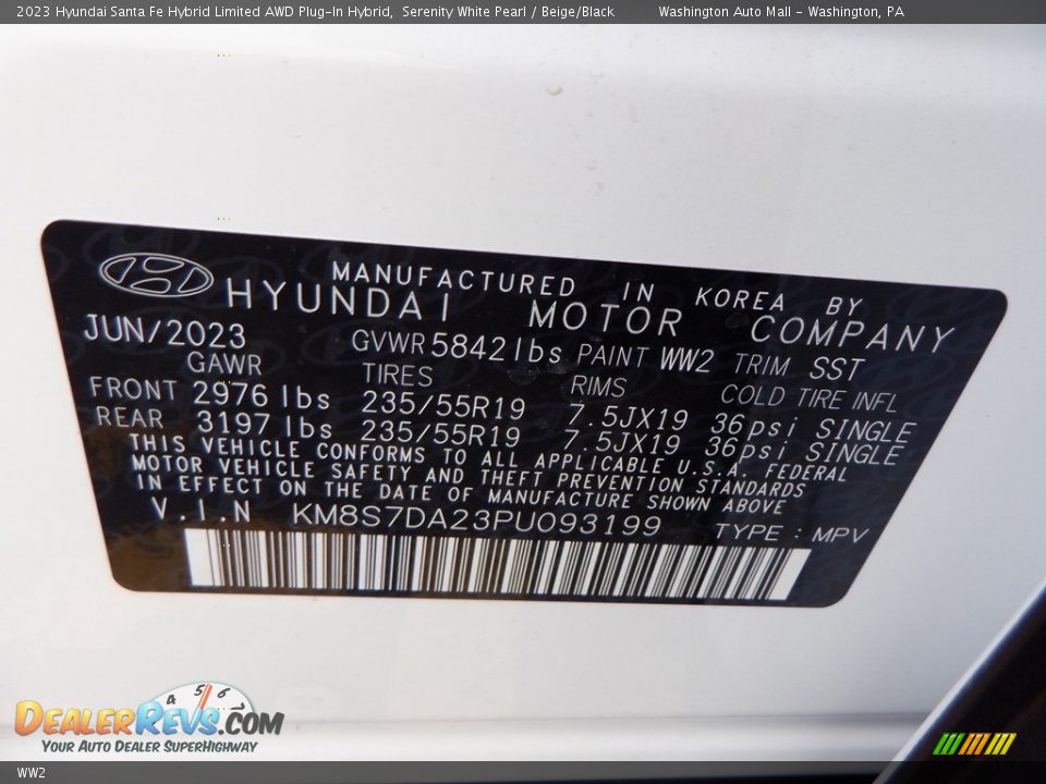 Hyundai Color Code WW2 Serenity White Pearl