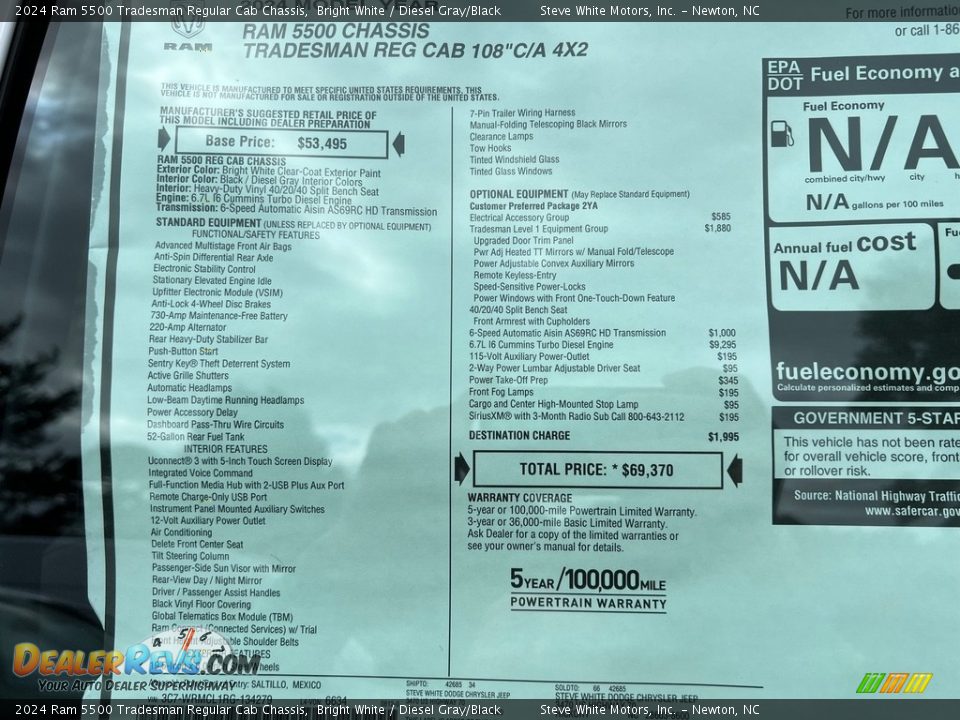 2024 Ram 5500 Tradesman Regular Cab Chassis Window Sticker Photo #14