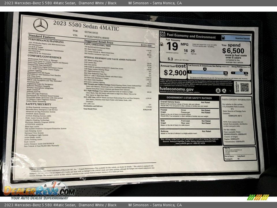 2023 Mercedes-Benz S 580 4Matic Sedan Window Sticker Photo #13