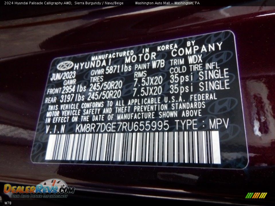 Hyundai Color Code W7B Sierra Burgundy