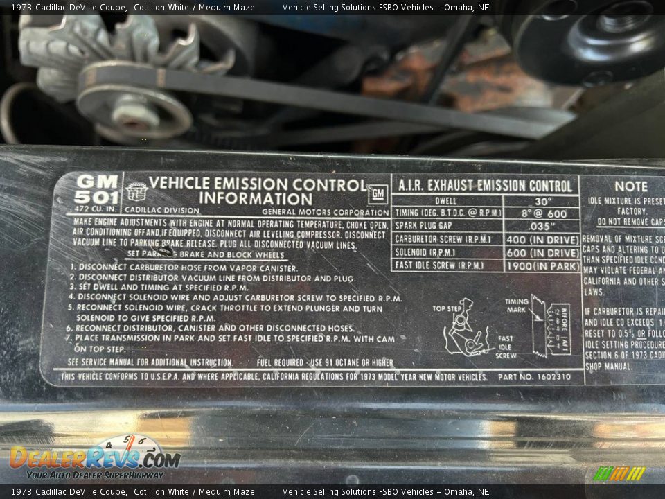 Info Tag of 1973 Cadillac DeVille Coupe Photo #16