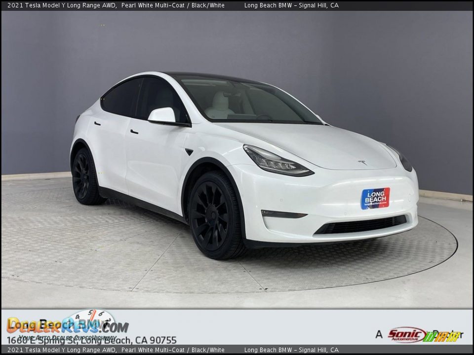 2021 Tesla Model Y Long Range AWD Pearl White Multi-Coat / Black/White Photo #1