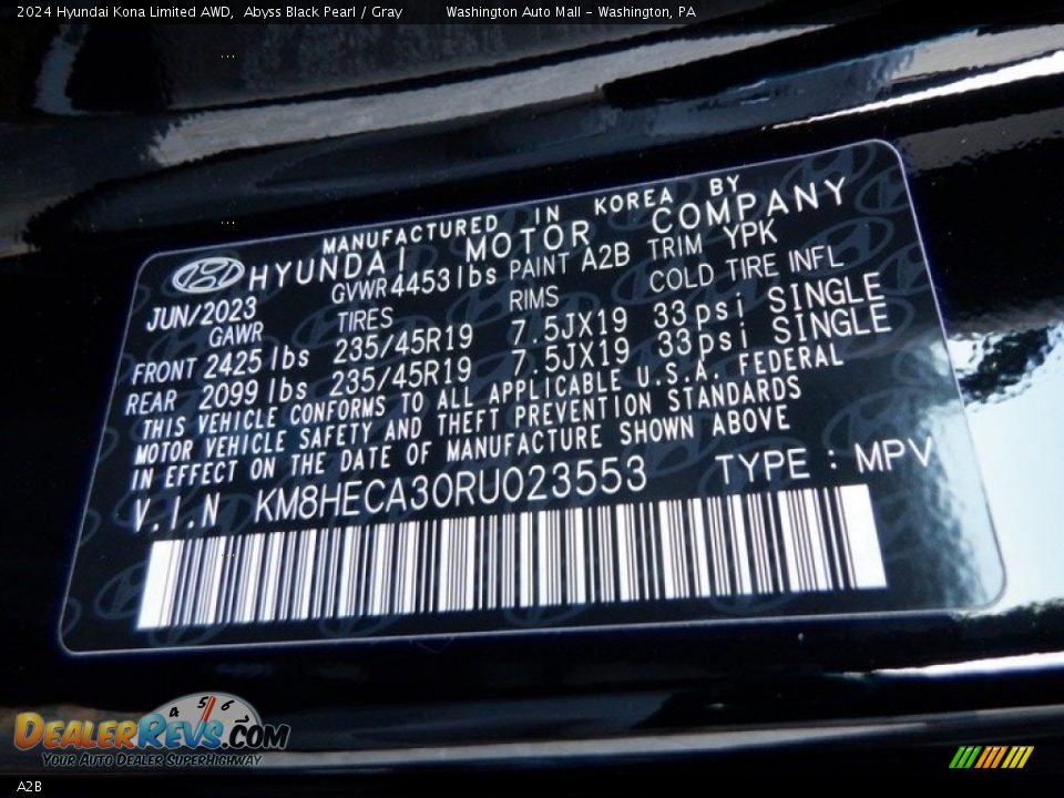 Hyundai Color Code A2B Abyss Black Pearl