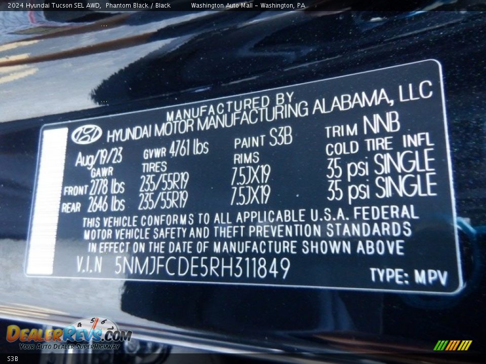 Hyundai Color Code S3B Phantom Black