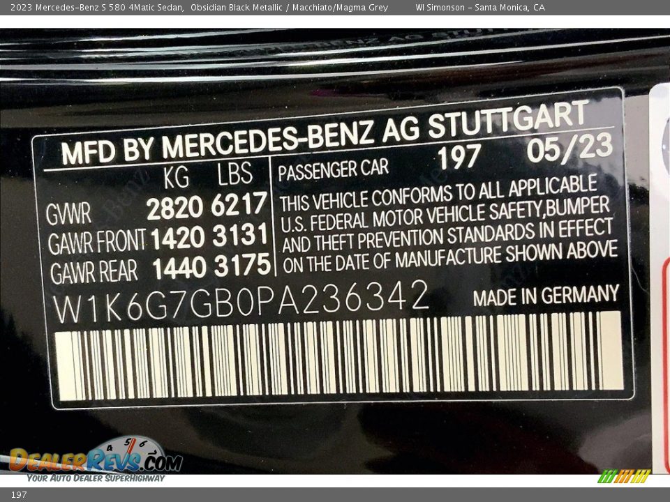 Mercedes-Benz Color Code 197 Obsidian Black Metallic