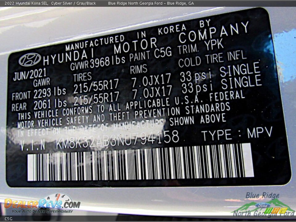 Hyundai Color Code C5G Cyber Silver