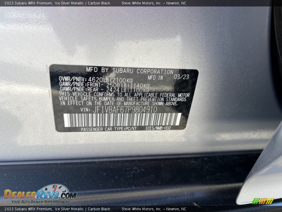 2023 Subaru WRX Premium Ice Silver Metallic / Carbon Black Photo #31