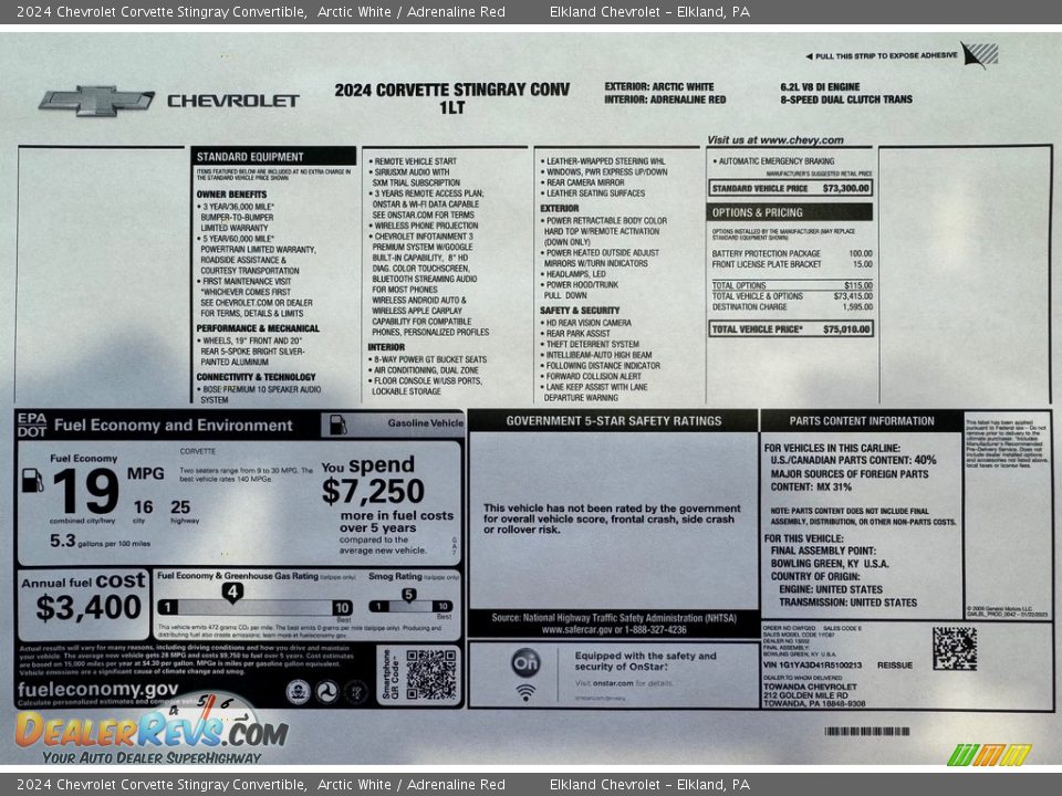 2024 Chevrolet Corvette Stingray Convertible Window Sticker Photo #18