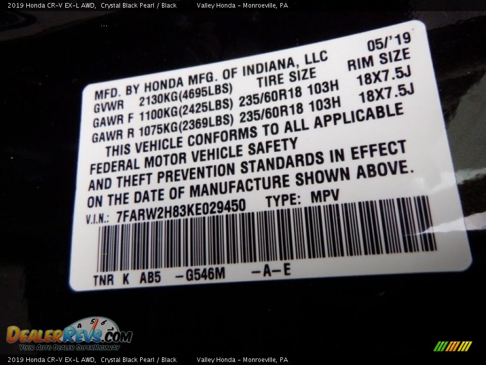 2019 Honda CR-V EX-L AWD Crystal Black Pearl / Black Photo #35