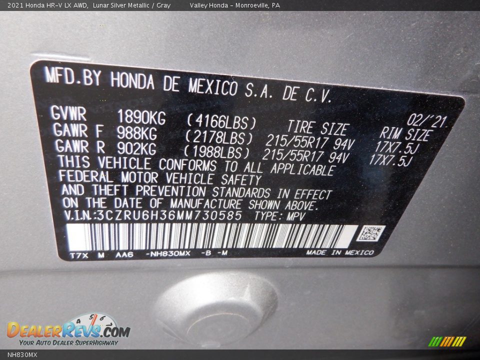 Honda Color Code NH830MX Lunar Silver Metallic