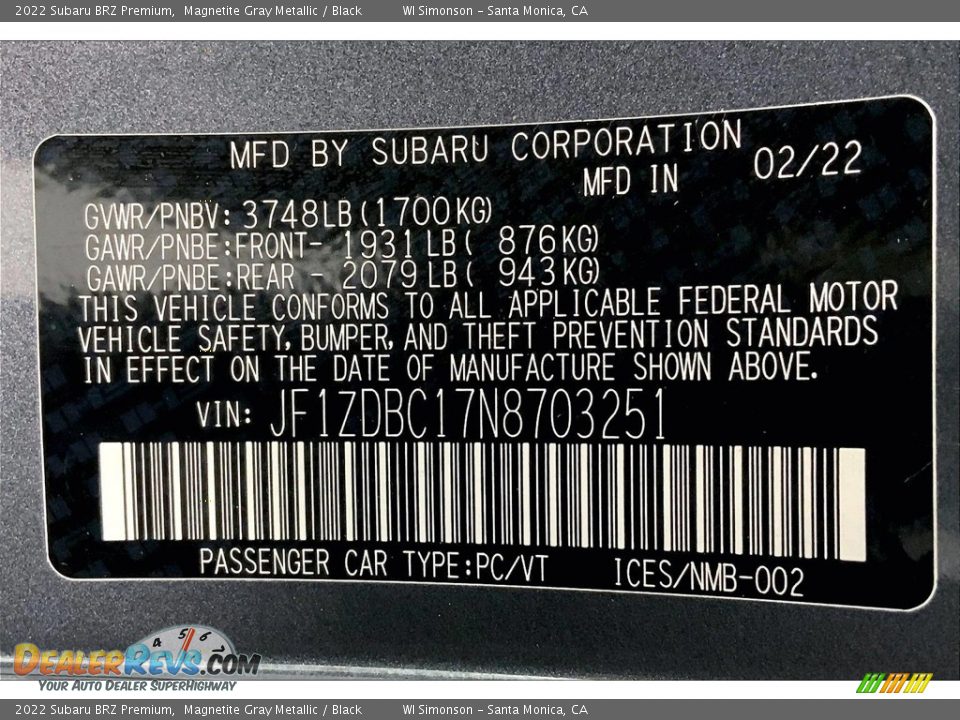 2022 Subaru BRZ Premium Magnetite Gray Metallic / Black Photo #32