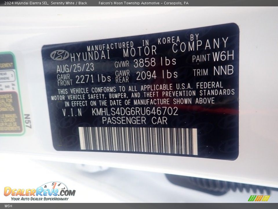 Hyundai Color Code W6H Serenity White
