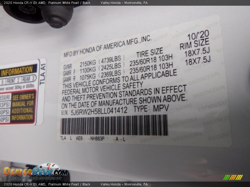2020 Honda CR-V EX AWD Platinum White Pearl / Black Photo #30