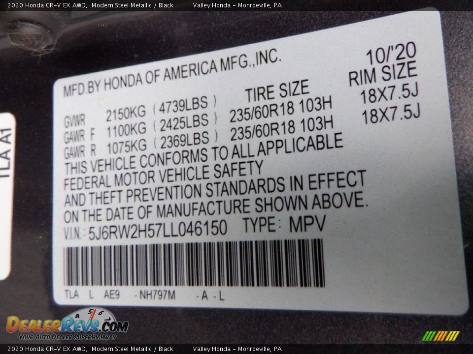 2020 Honda CR-V EX AWD Modern Steel Metallic / Black Photo #27