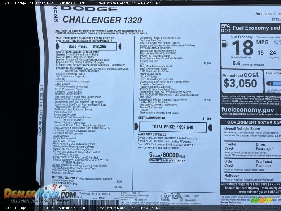 2023 Dodge Challenger 1320 Window Sticker Photo #28