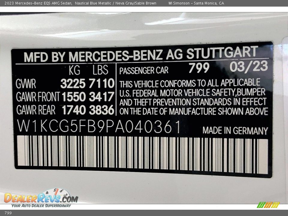 Mercedes-Benz Color Code 799 Nautical Blue Metallic