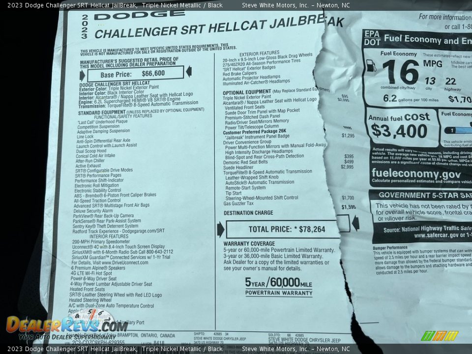 2023 Dodge Challenger SRT Hellcat JailBreak Window Sticker Photo #29